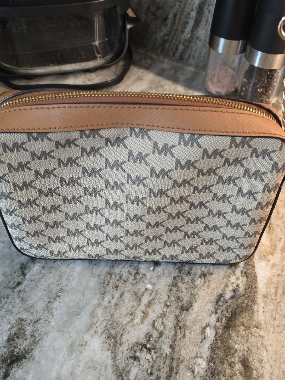 Michael Kors Beige/Brown MK Logo Crossbody - Picture 2 of 3